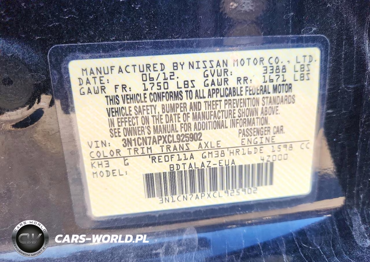 2012 Nissan Versa 1.6 S VIN:3N1CN7APXCL925902 - 12