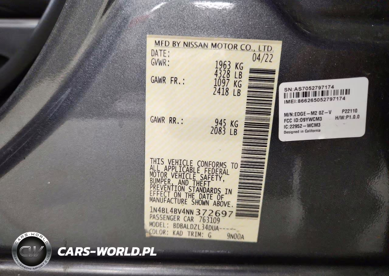 2022 Nissan Altima S VIN:1N4BL4BV4NN372697 - 12