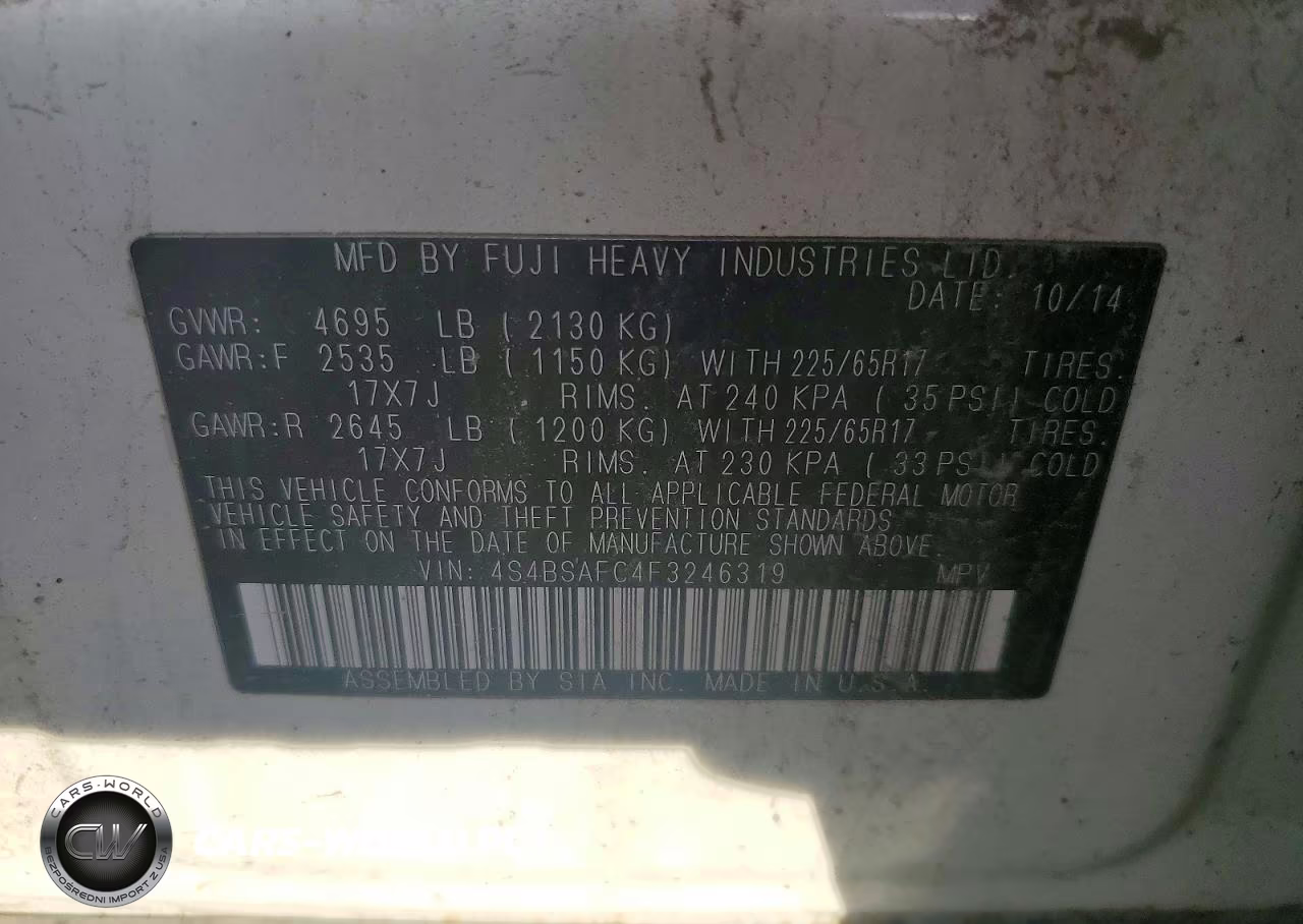 2015 Subaru Outback 2.5I Premium VIN:4S4BSAFC4F3246319 - 13