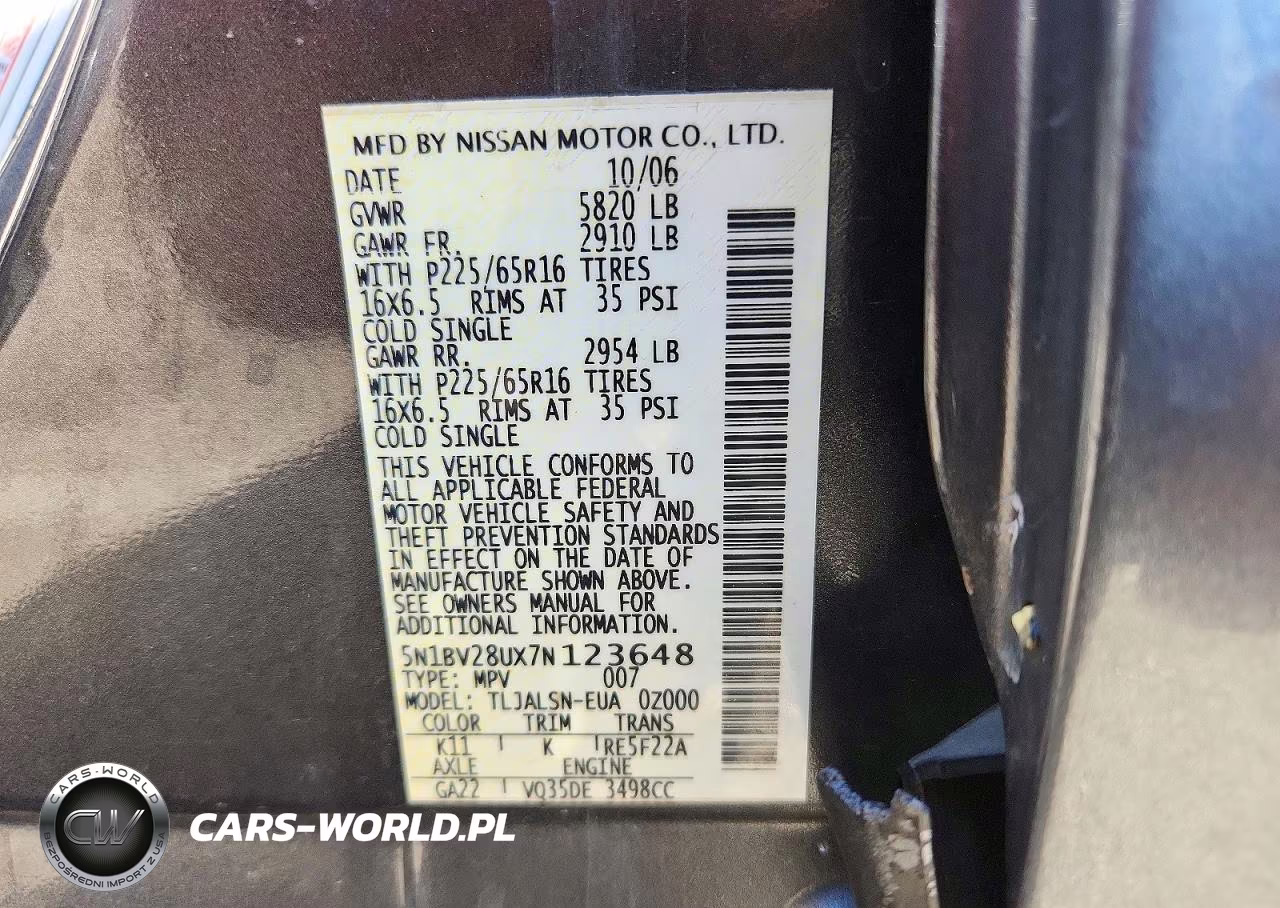 2007 Nissan Quest 3.5 VIN:5N1BV28UX7N123648 - 13