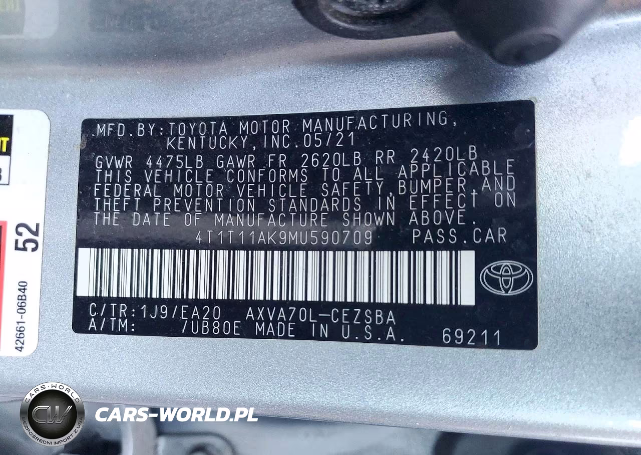 2021 Toyota Camry Se VIN:4T1T11AK9MU590709 - 12