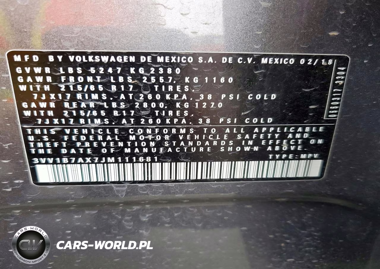 2018 Volkswagen Tiguan S VIN:3VV1B7AX7JM111681 - 14