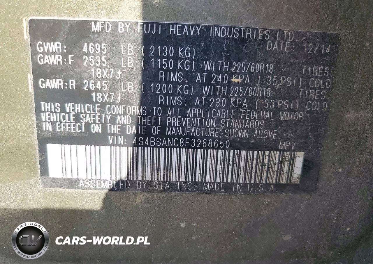 2015 Subaru Outback 2.5I Limited VIN:4S4BSANC8F3268650 - 12