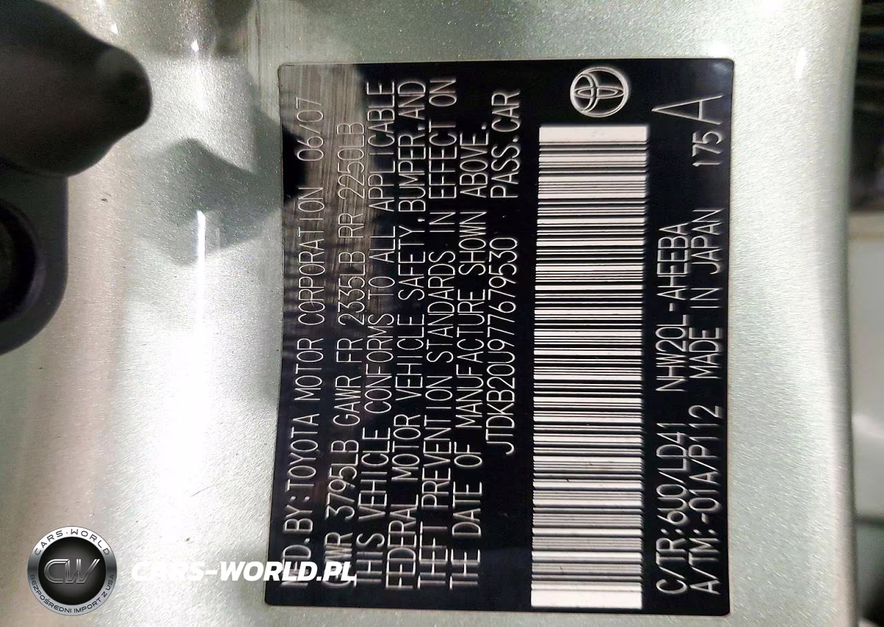 2007 Toyota Prius Base VIN:JTDKB20U977679530 - 12