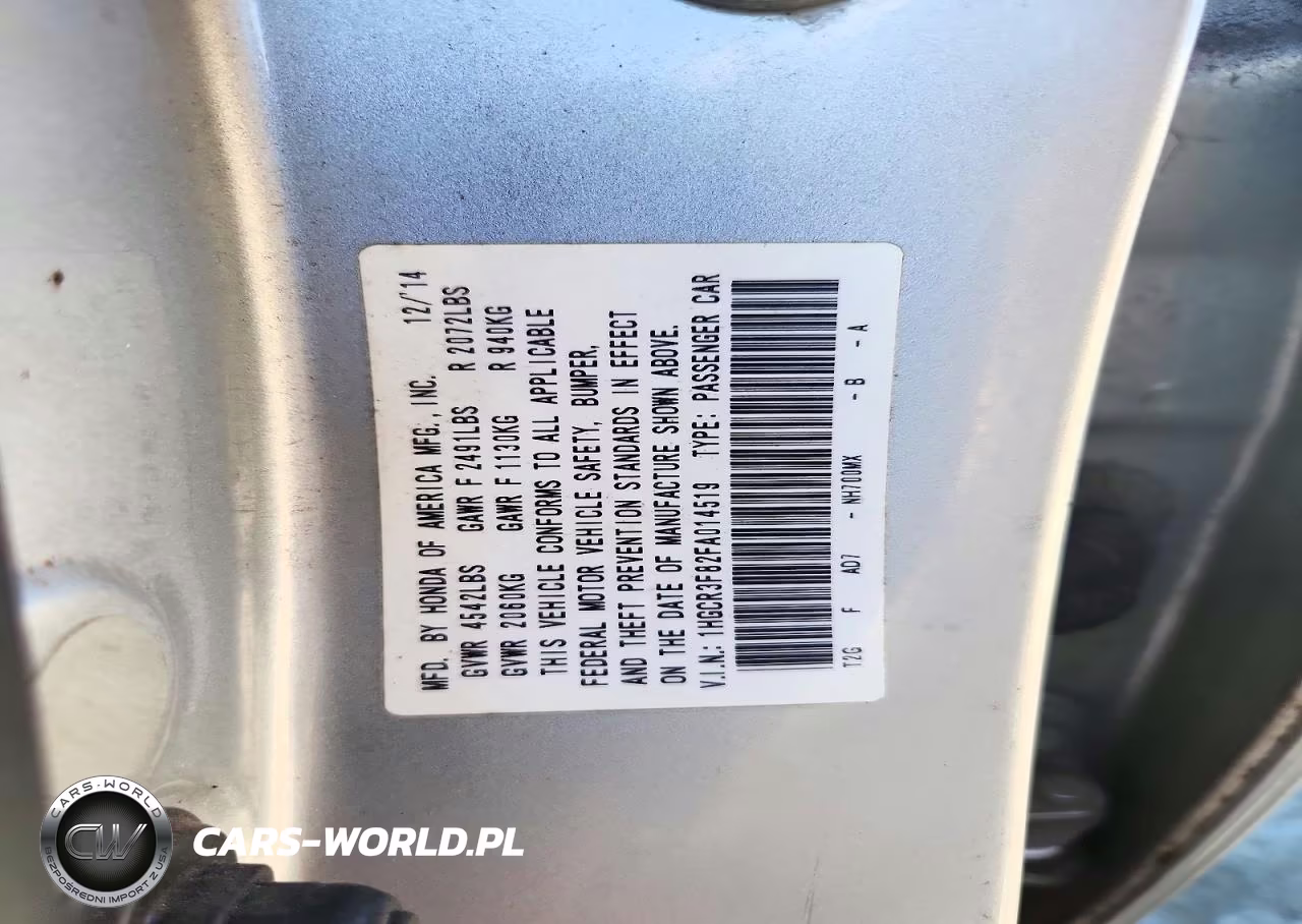 2015 Honda Accord Ex-L V-6 VIN:1HGCR3F82FA014519 - 12