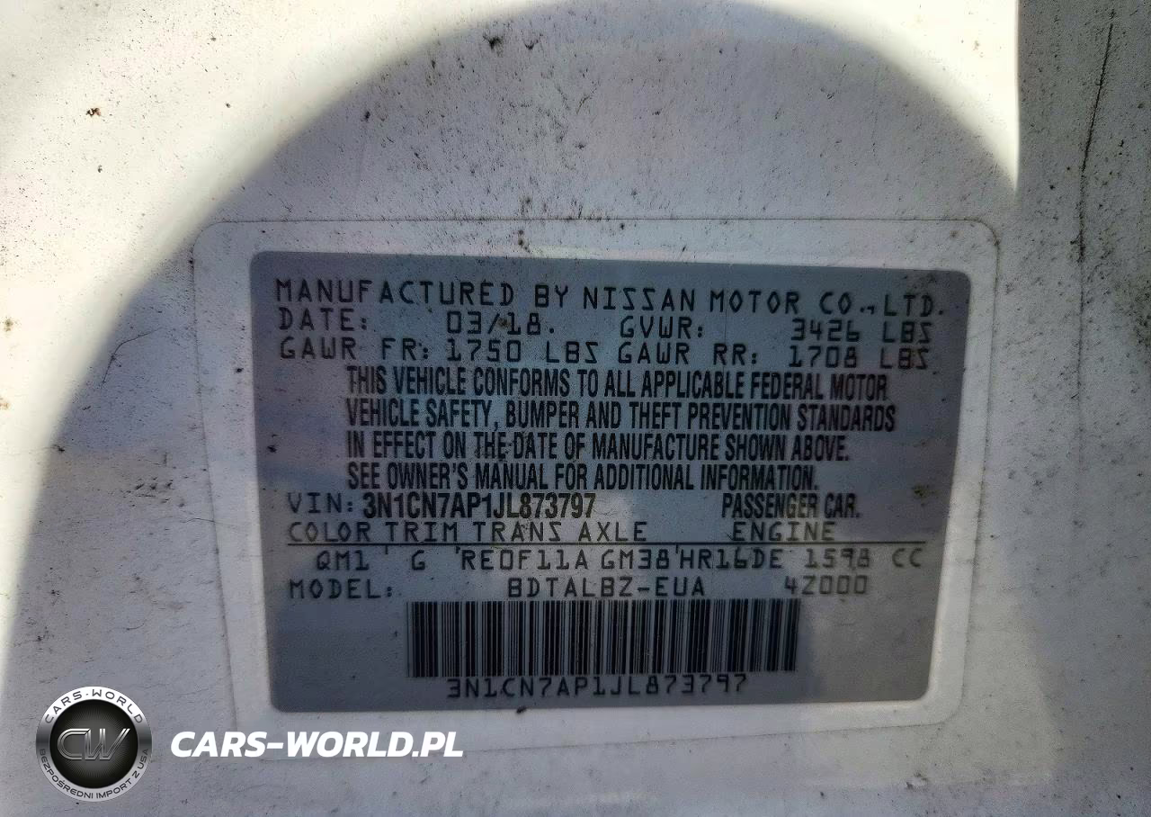 2018 Nissan Versa Sv VIN:3N1CN7AP1JL873797 - 12