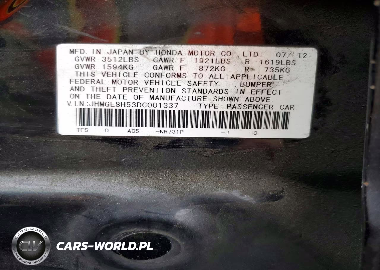 2013 Honda Fit Sport VIN:JHMGE8H53DC001337 - 12