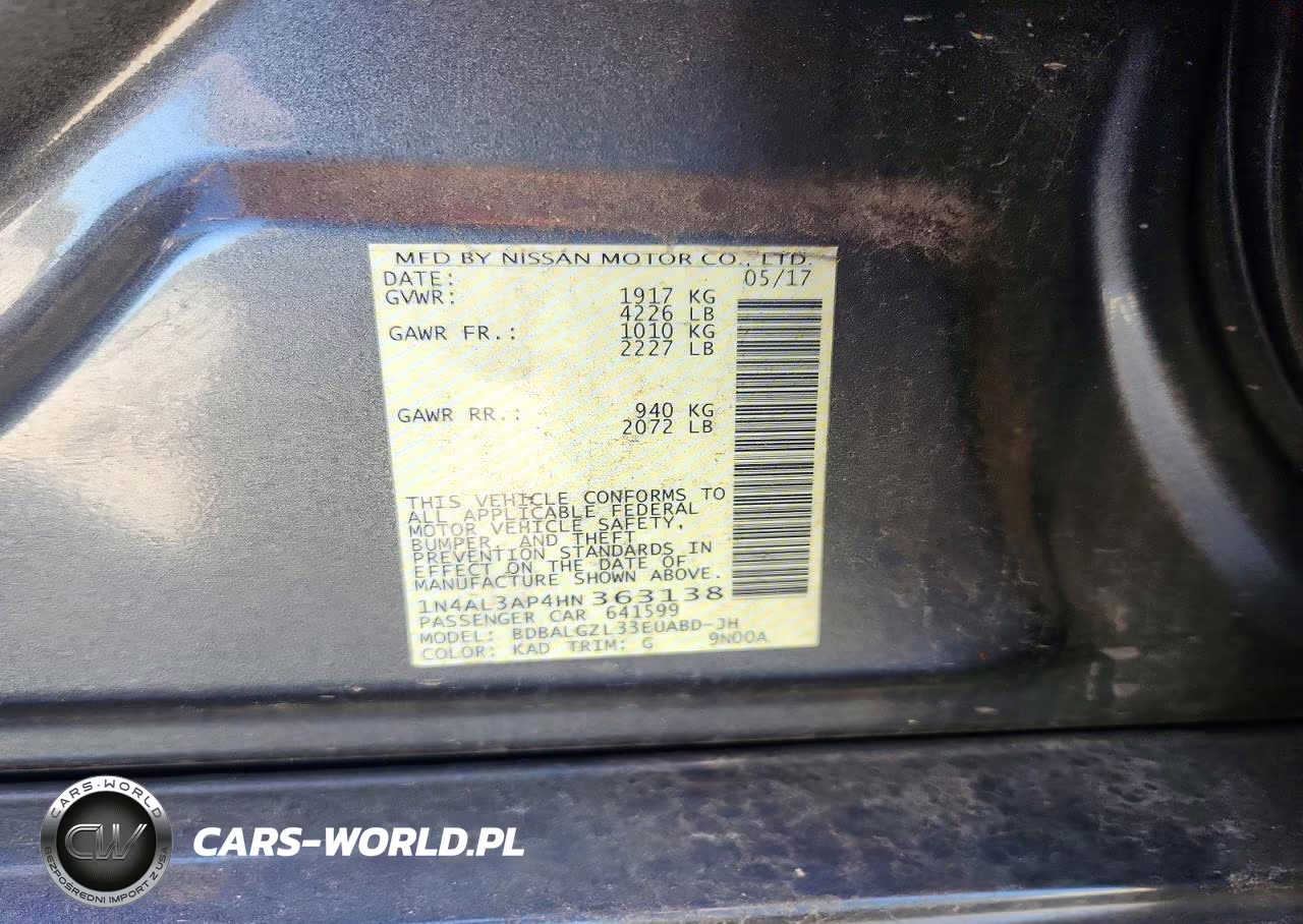 2017 Nissan Altima 2.5 S VIN:1N4AL3AP4HN363138 - 12