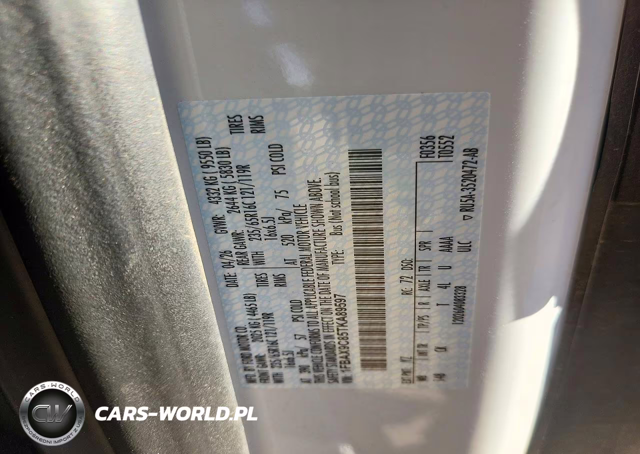 2026 Ford Transit-350 Passenger Van Xlt VIN:1FBAX9C85TKA89597 - 13