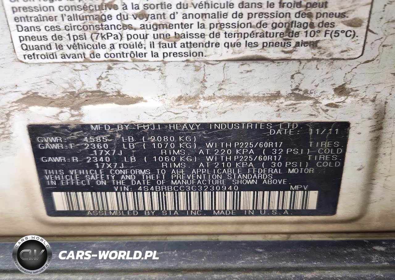 2012 Subaru Outback 2.5I Premium VIN:4S4BRBCC3C3230940 - 13