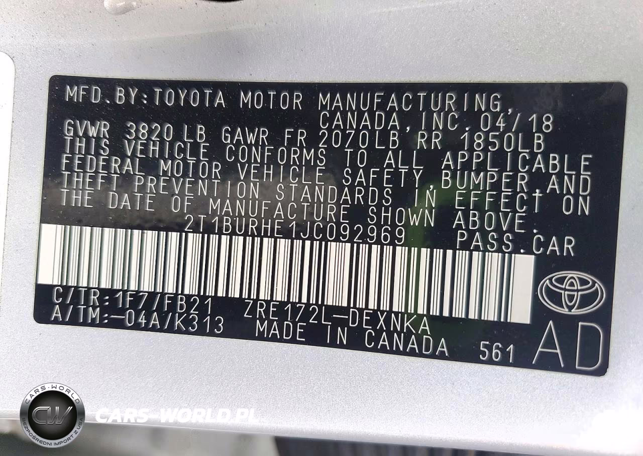 2018 Toyota Corolla Le VIN:2T1BURHE1JC092969 - 13