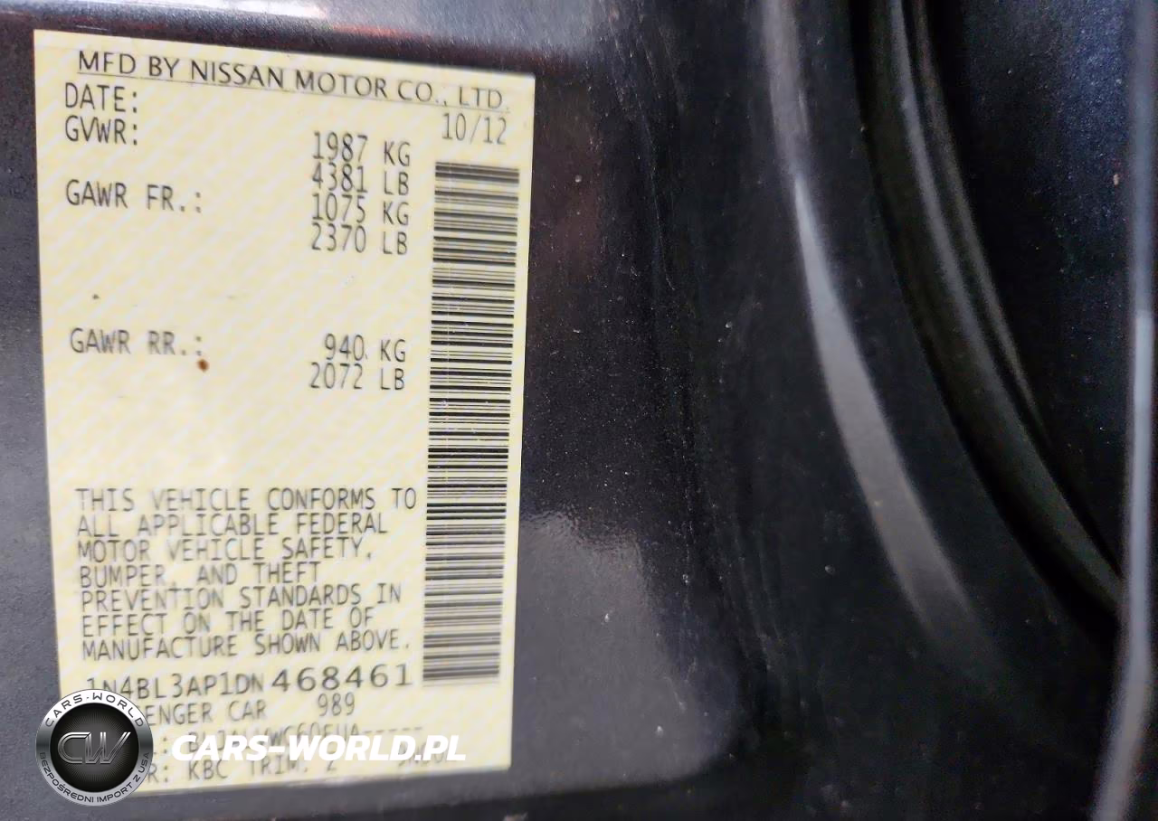 2013 Nissan Altima 3.5 S VIN:1N4BL3AP1DN468461 - 12