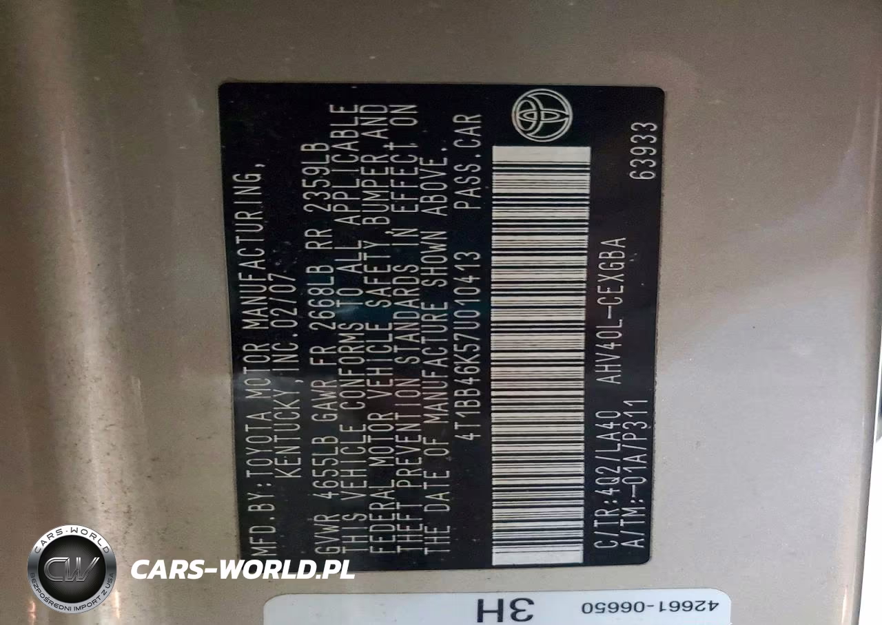 2007 Toyota Camry Hybrid VIN:4T1BB46K57U010413 - 12