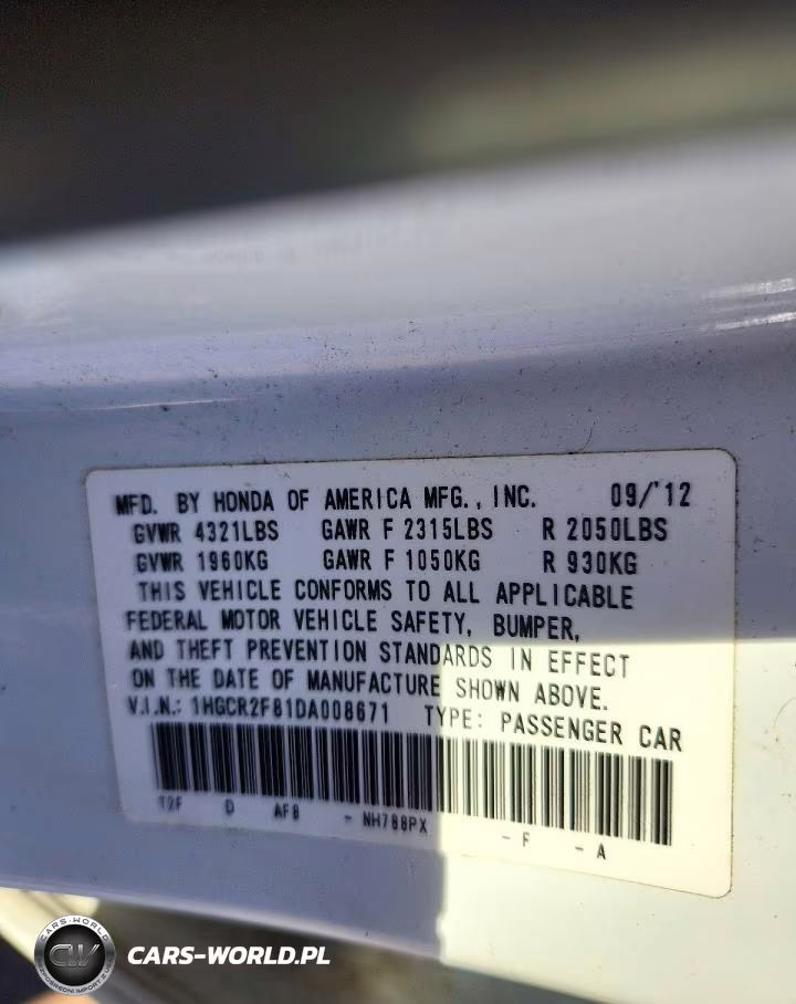 2013 Honda Accord Exl VIN:1HGCR2F81DA008671 - 12