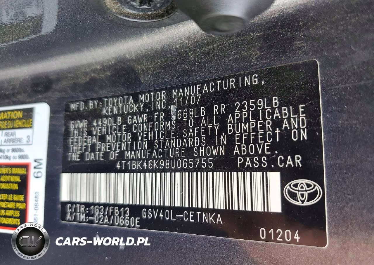 2008 Toyota Camry Le V6 VIN:4T1BK46K98U065755 - 12