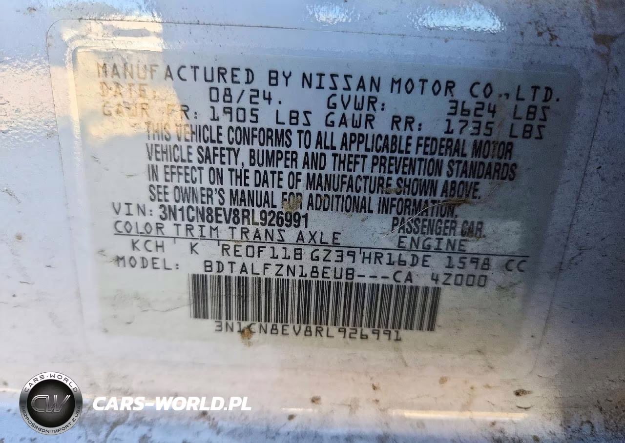 2024 Nissan Versa Sv VIN:3N1CN8EV8RL926991 - 12