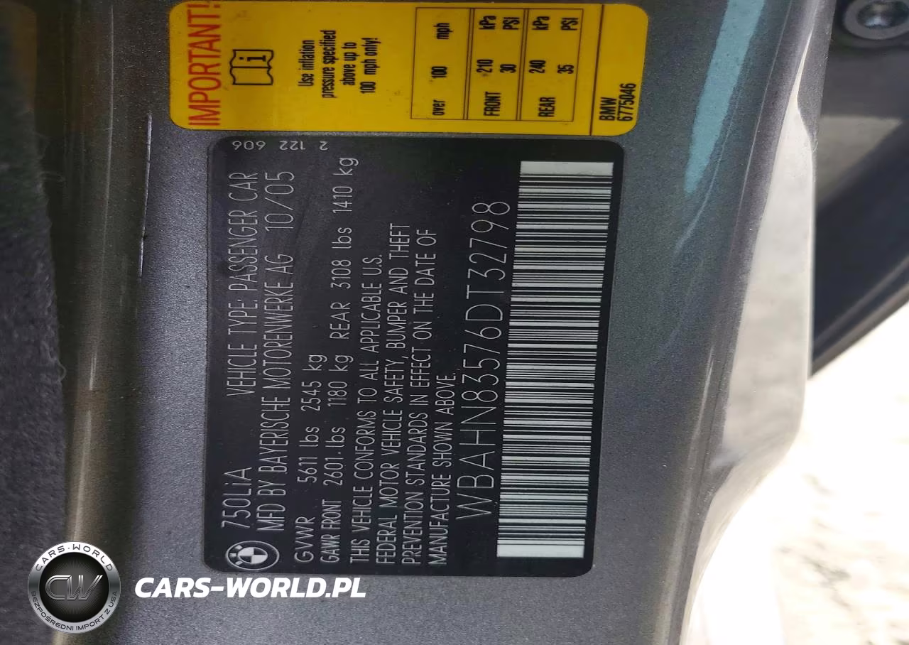 2006 BMW 750 Li VIN:WBAHN83576DT32798 - 12