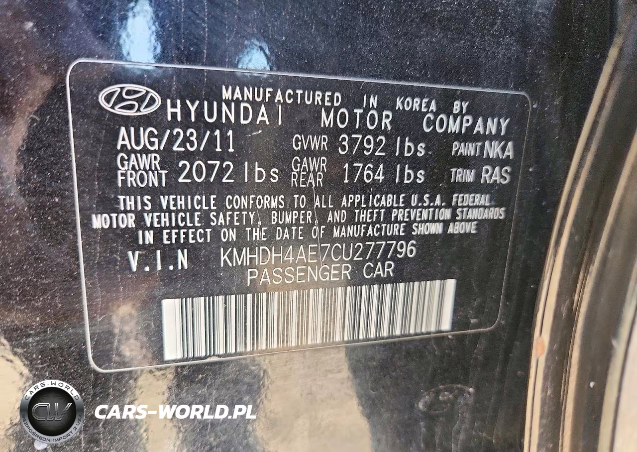 2012 Hyundai Elantra Gls VIN:KMHDH4AE7CU277796 - 12