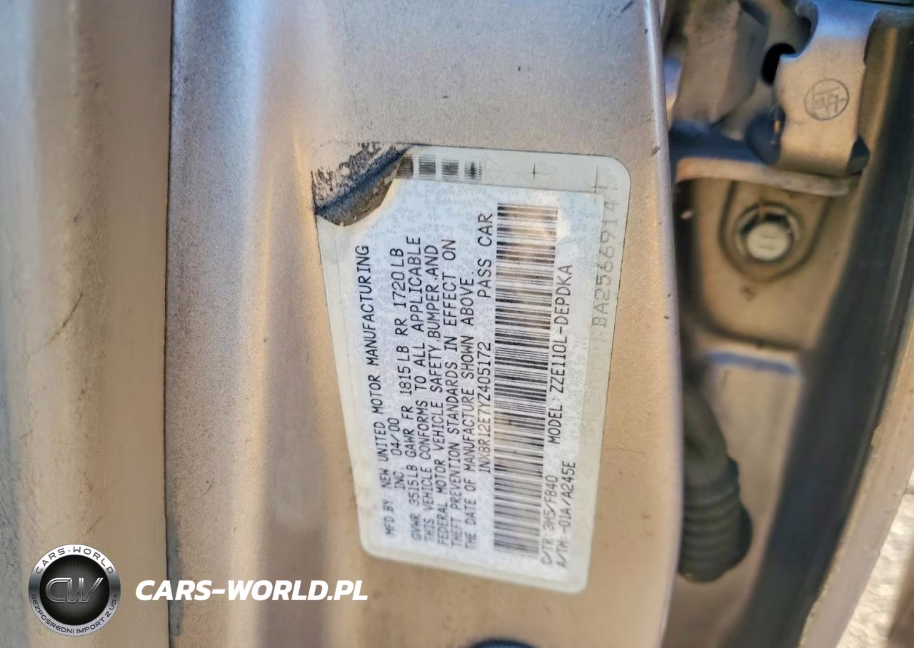 2000 Toyota Corolla Ve VIN:1NXBR12E7YZ405172 - 12