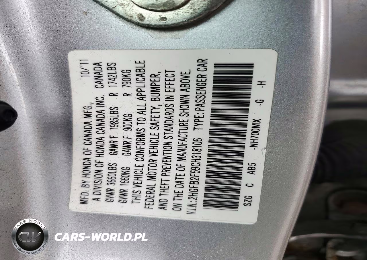 2012 Honda Civic Lx VIN:2HGFB2F59CH318106 - 12