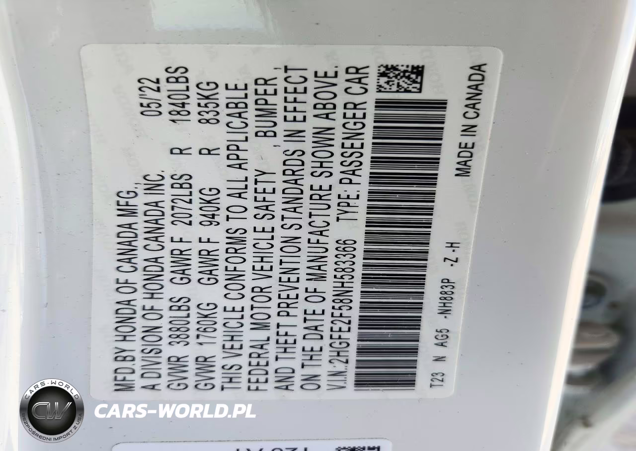 2022 Honda Civic Sport VIN:2HGFE2F58NH583366 - 13