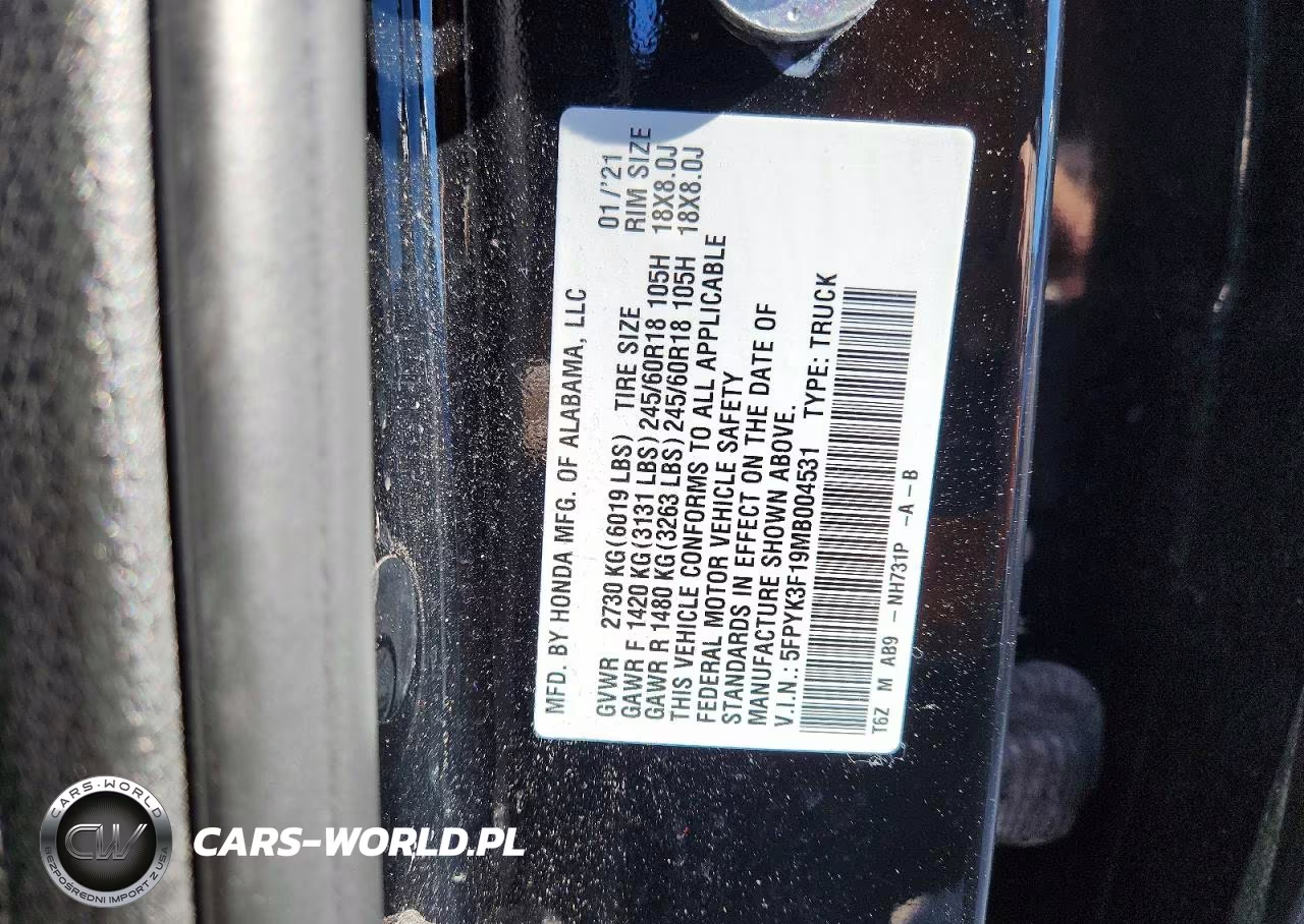 2021 Honda Ridgeline Sport VIN:5FPYK3F19MB004531 - 12