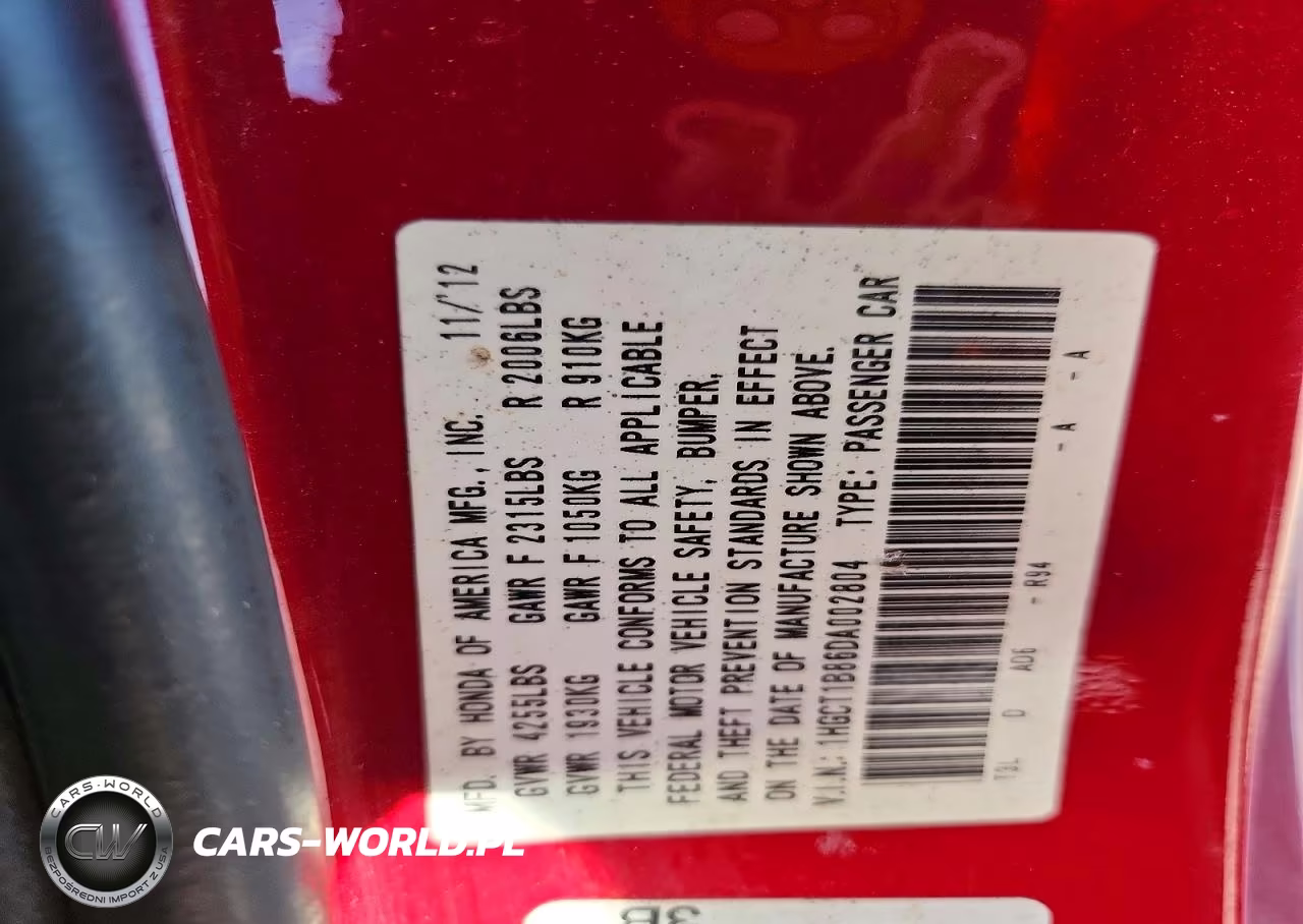 2013 Honda Accord Exl VIN:1HGCT1B86DA002804 - 12