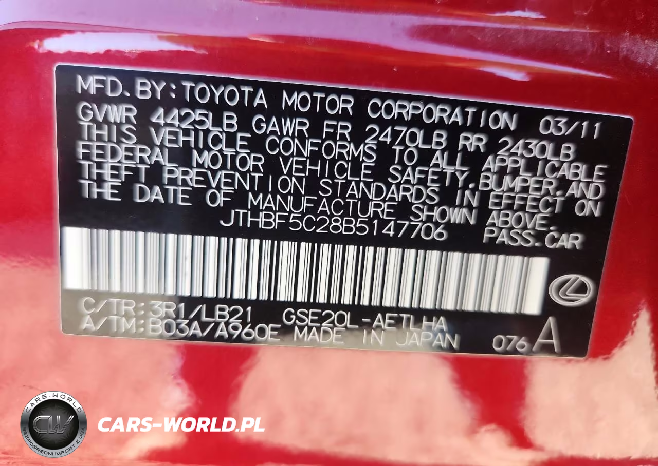 2011 Lexus Is 250 Base VIN:JTHBF5C28B5147706 - 12