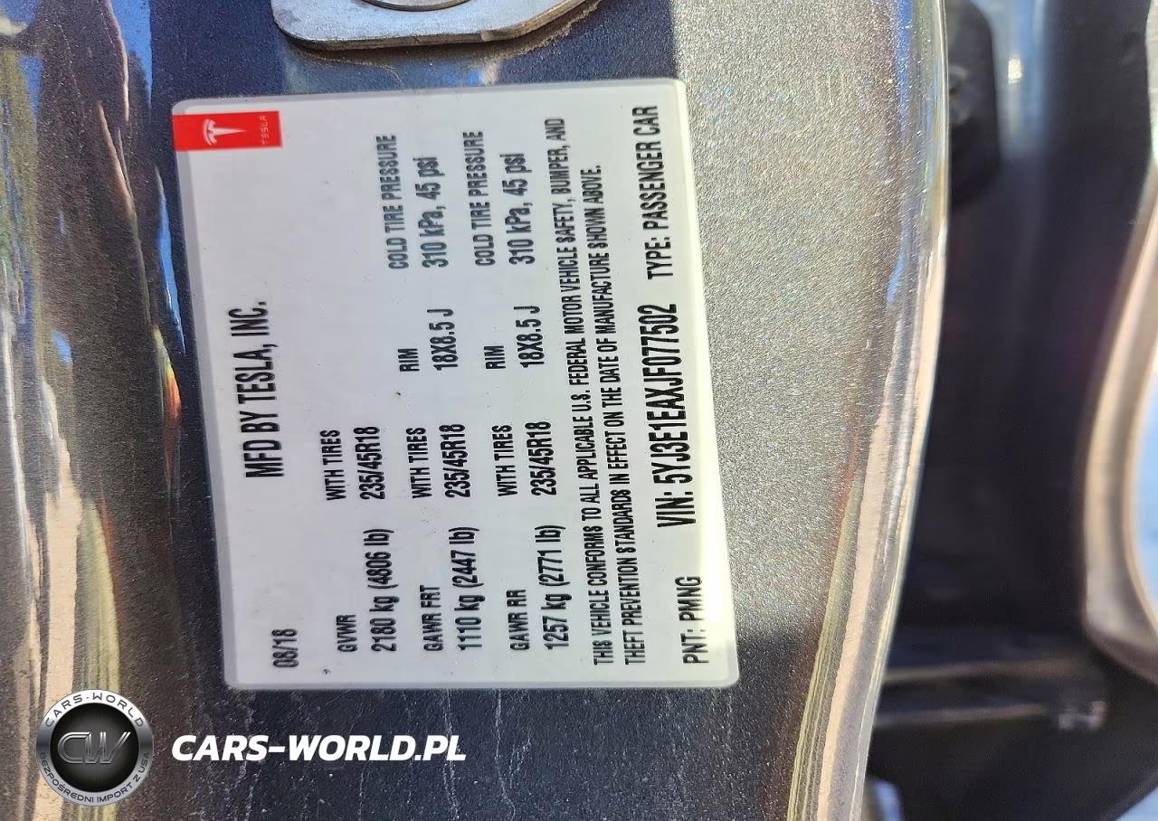 2018 Tesla Model 3 VIN:5YJ3E1EAXJF077502 - 12
