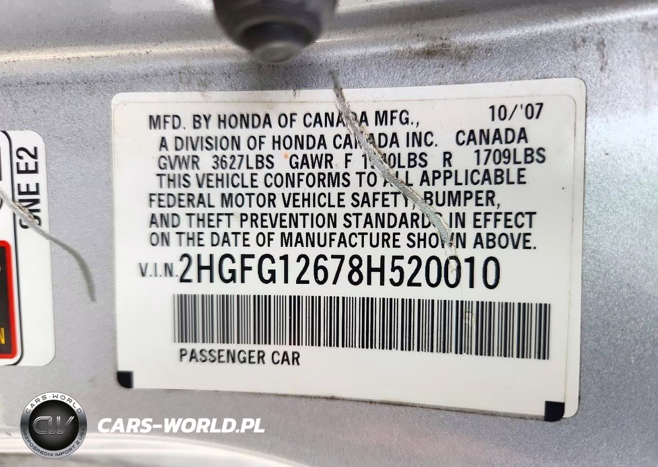 2008 Honda Civic Lx VIN:2HGFG12678H520010 - 12