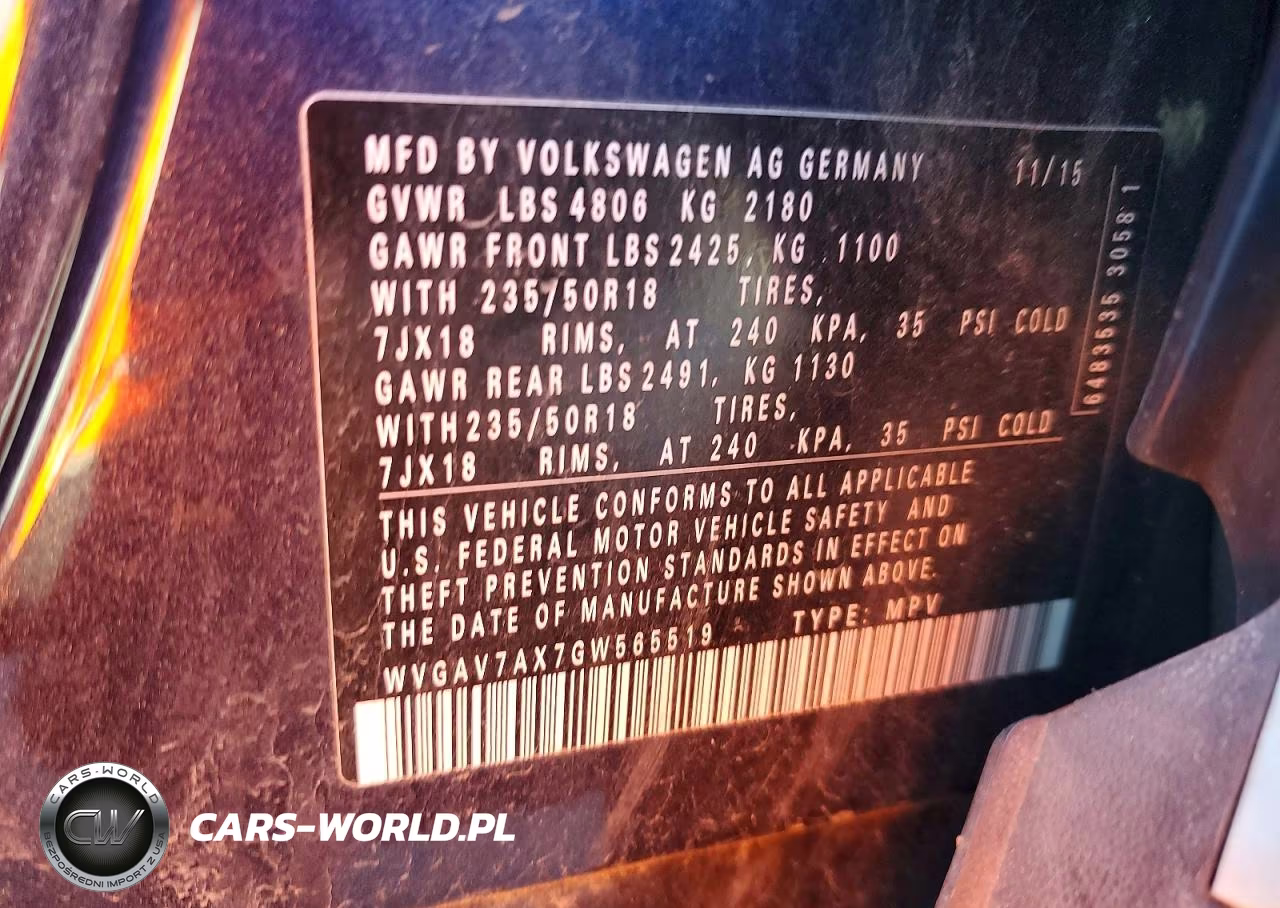 2016 Volkswagen Tiguan S VIN:WVGAV7AX7GW565519 - 13