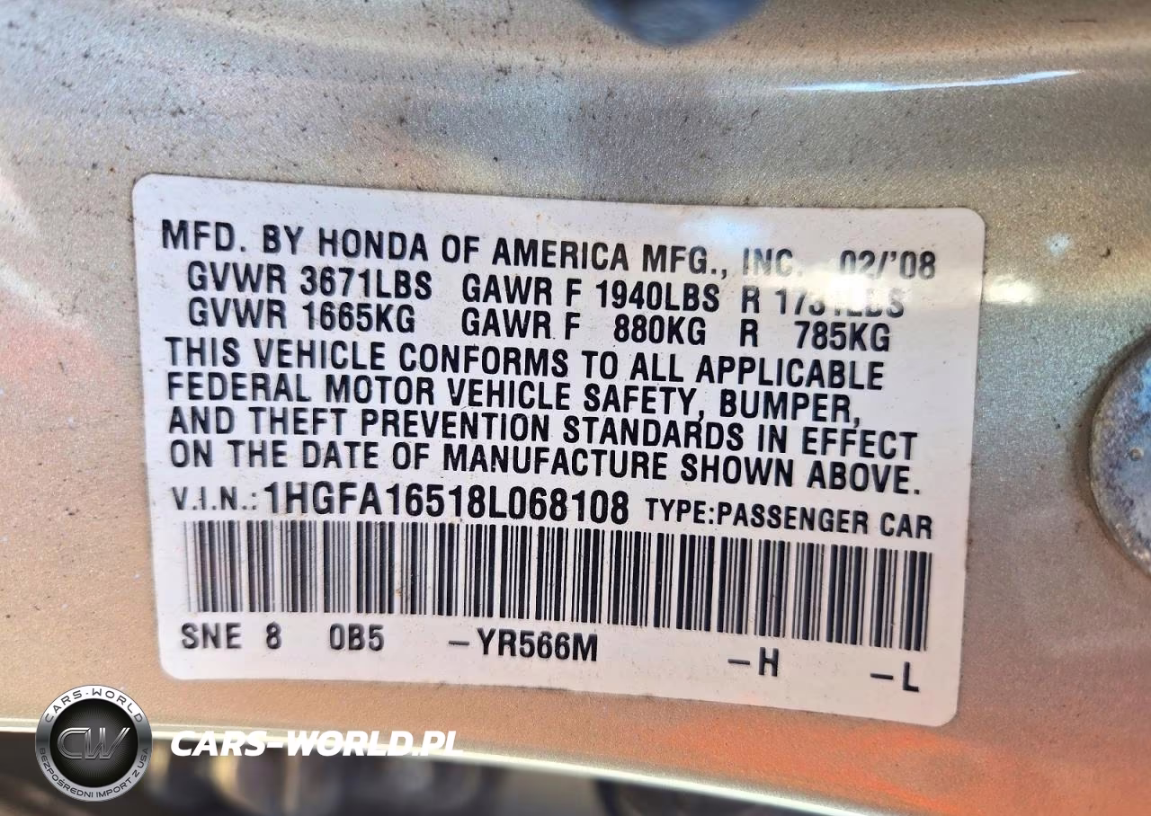 2008 Honda Civic Sedan VIN:1HGFA16518L068108 - 12