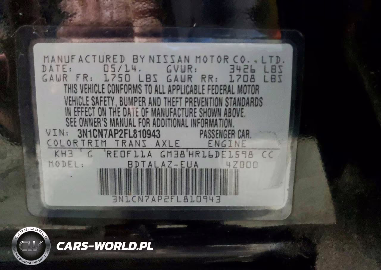 2015 Nissan Versa 1.6 S Plus VIN:3N1CN7AP2FL810943 - 12