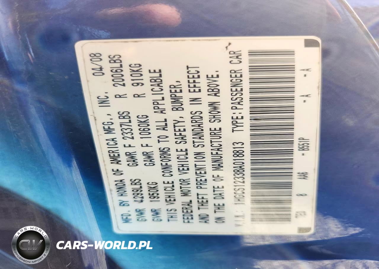 2008 Honda Accord Lx-S VIN:1HGCS12338A018813 - 12