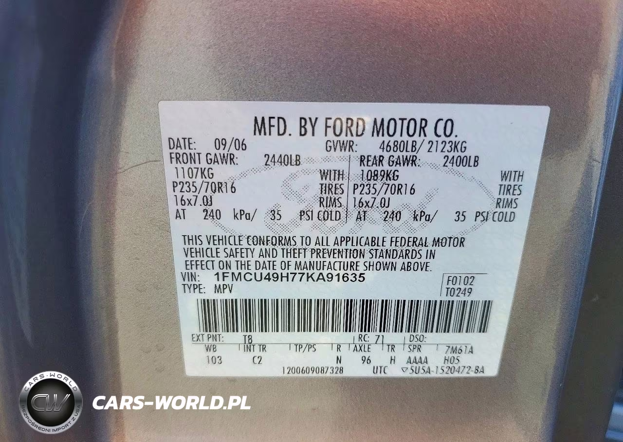2007 Ford Escape Hev VIN:1FMCU49H77KA91635 - 12