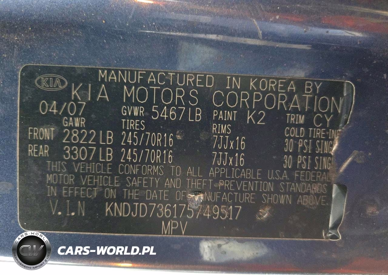 2007 Kia Sorento VIN:KNDJD736175749517 - 12