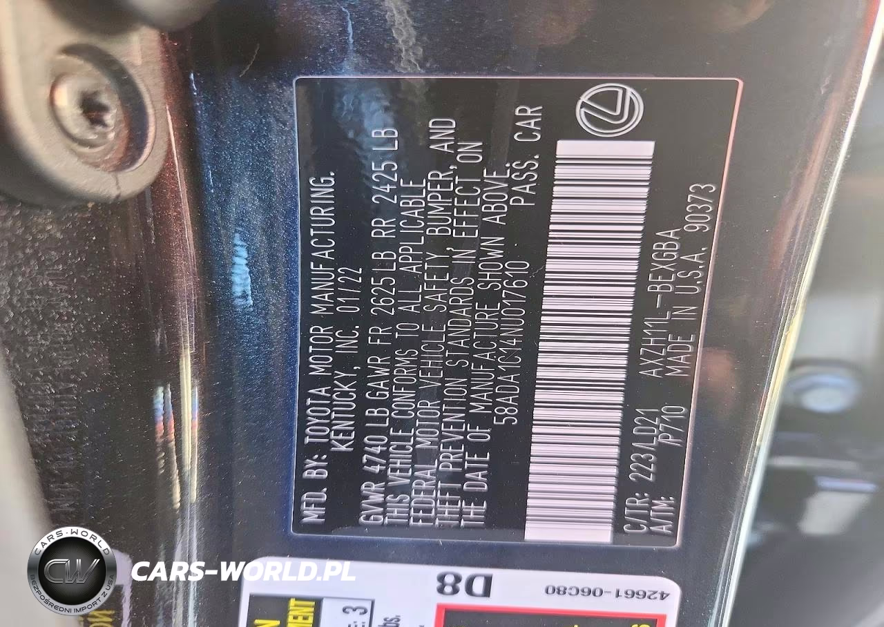 2022 Lexus Es 300H Base VIN:58ADA1C14NU017610 - 12
