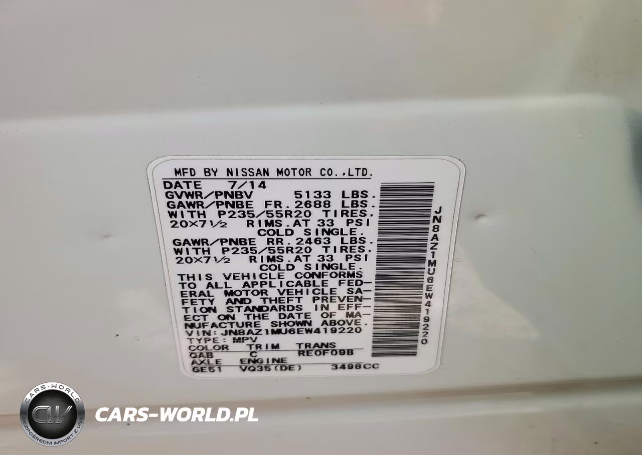 2014 Nissan Murano Le VIN:JN8AZ1MU6EW419220 - 13