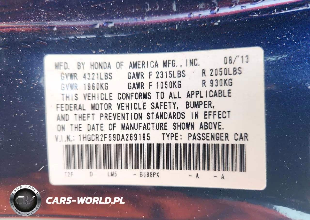 2013 Honda Accord Sport VIN:1HGCR2F59DA269195 - 12