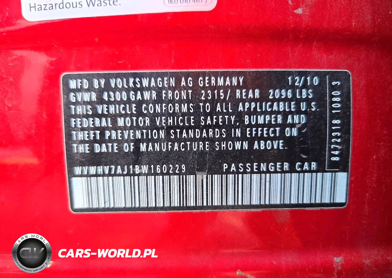 2011 Volkswagen Gti VIN:WVWHV7AJ1BW160229 - 12