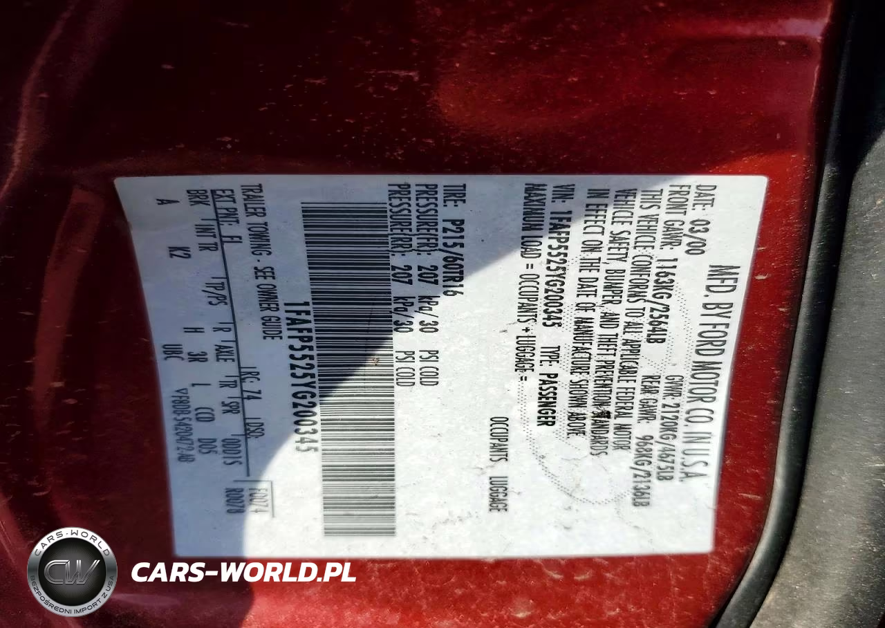 2000 Ford Taurus Ses VIN:1FAFP5525YG200345 - 12