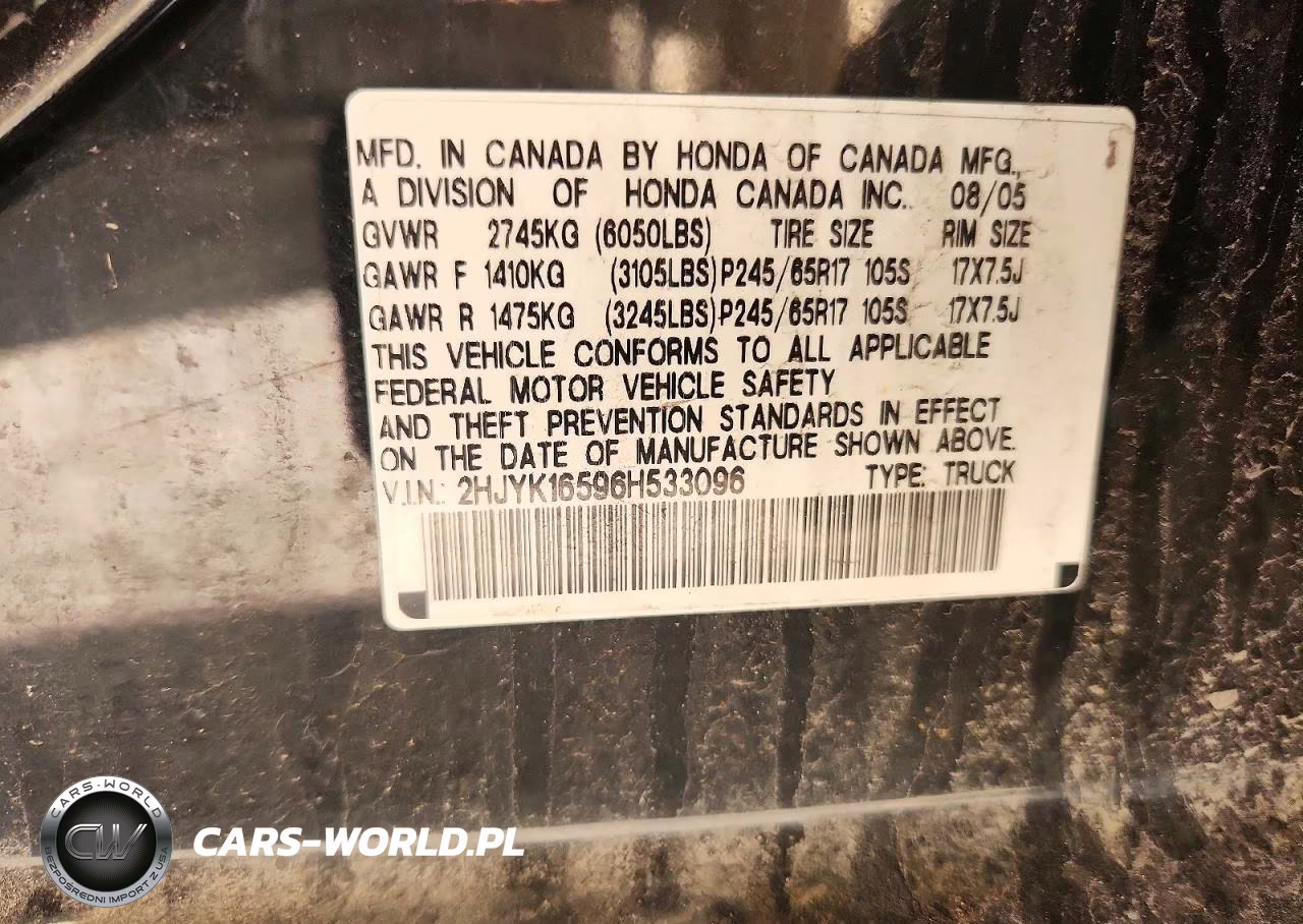 2006 Honda Ridgeline Rtl VIN:2HJYK16596H533096 - 13