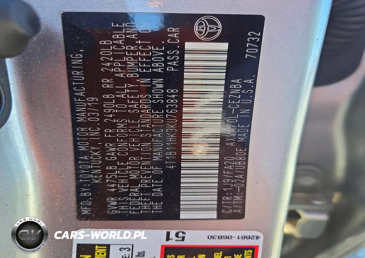 2019 Toyota Camry Le VIN:4T1B11HK3KU763848 - 12