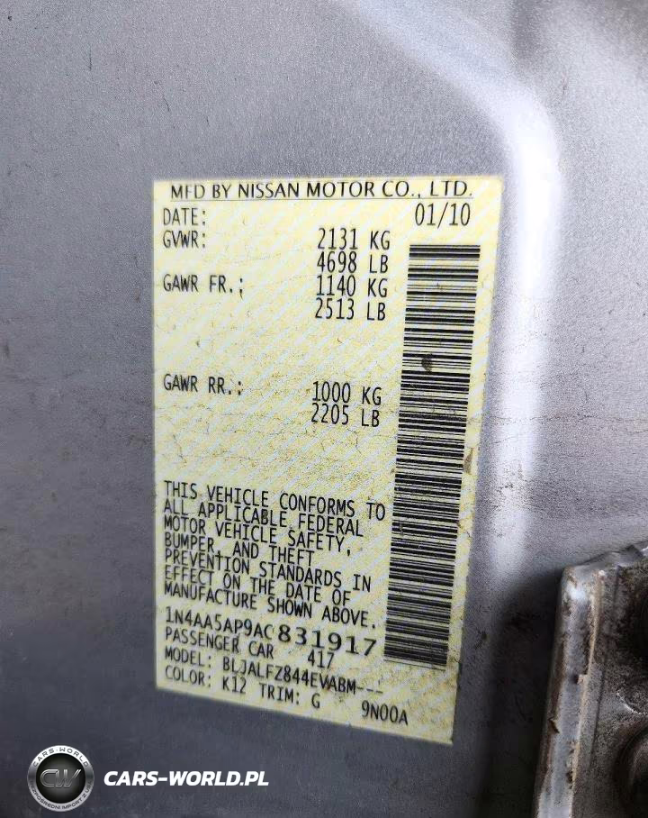2010 Nissan Maxima 3.5 S VIN:1N4AA5AP9AC831917 - 12