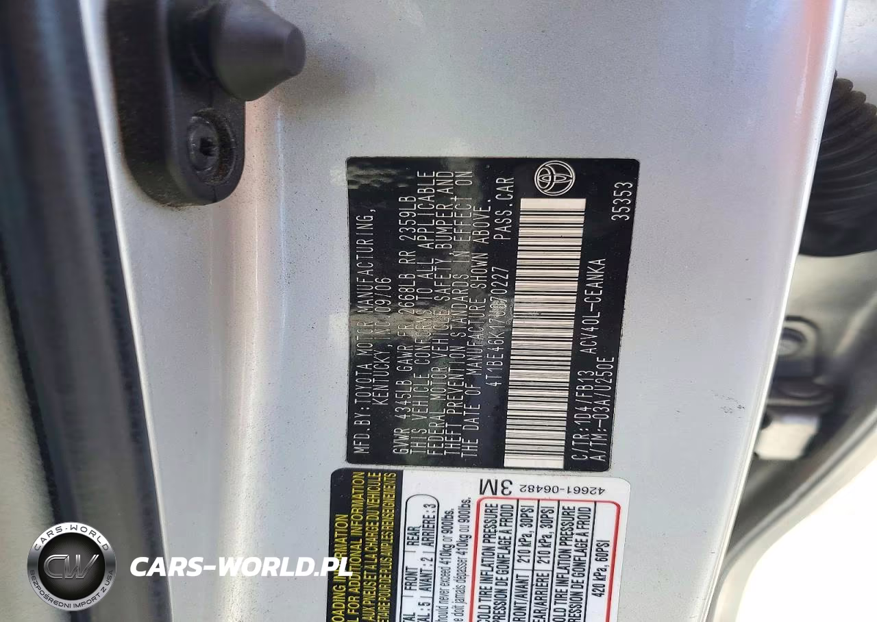 2007 Toyota Camry Le VIN:4T1BE46K17U070227 - 12