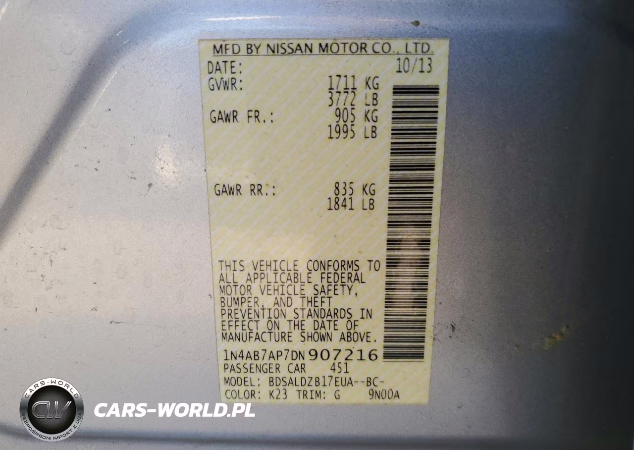 NISSAN SENTRA S VIN:1N4AB7AP7DN907216 - 12
