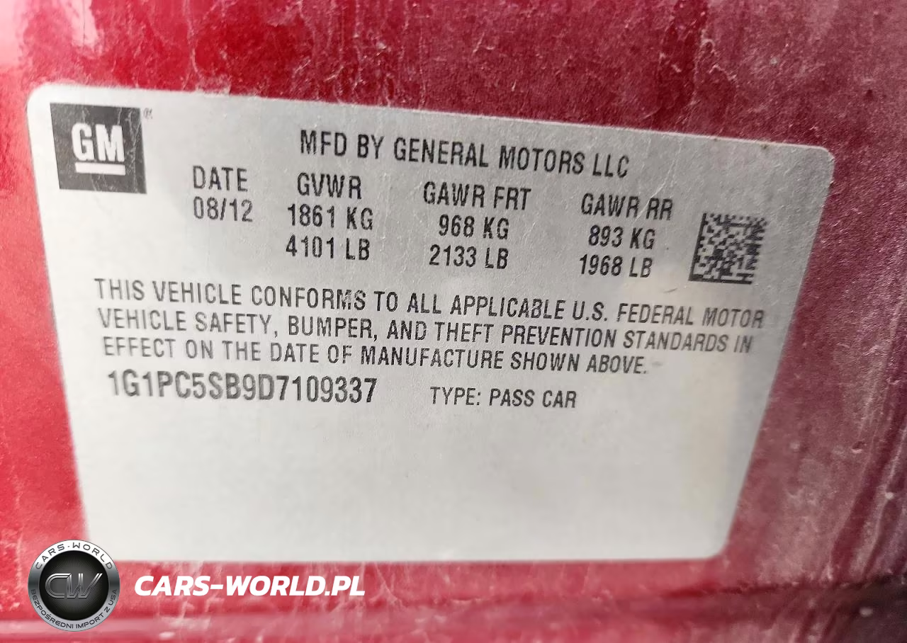 2013 Chevrolet Cruze Lt VIN:1G1PC5SB9D7109337 - 12