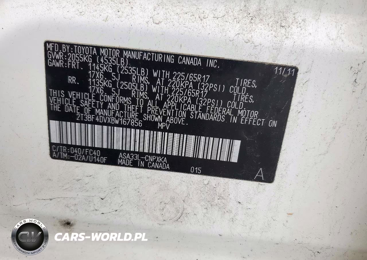 2011 Toyota Rav4 Base VIN:2T3BF4DVXBW167856 - 12