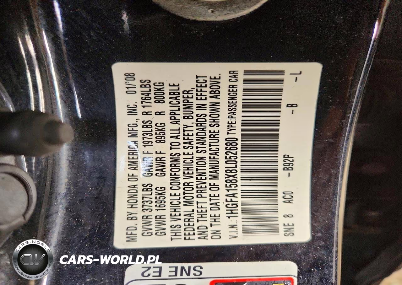 2008 Honda Civic Ex VIN:1HGFA158X8L052680 - 12