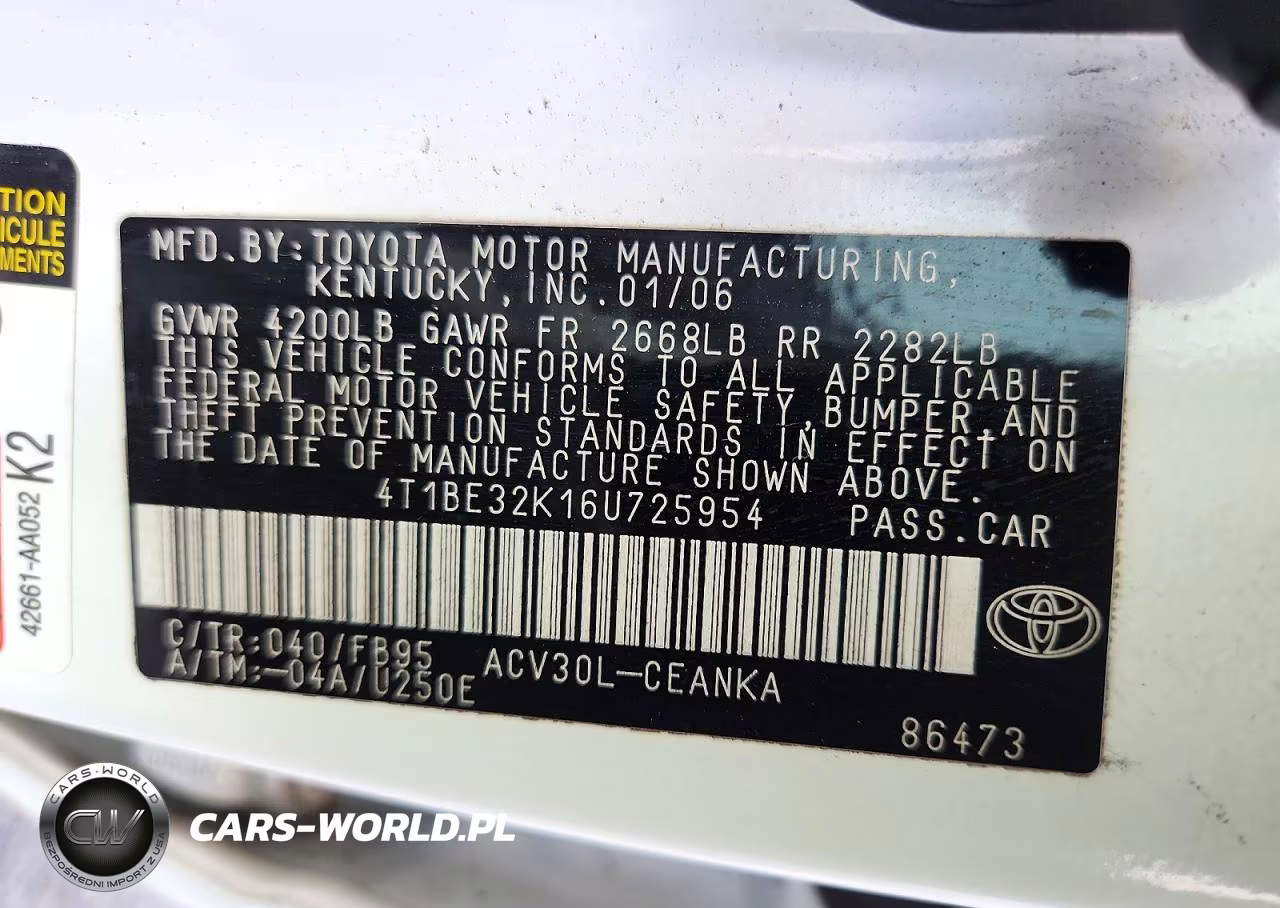 2006 Toyota Camry Le VIN:4T1BE32K16U725954 - 12